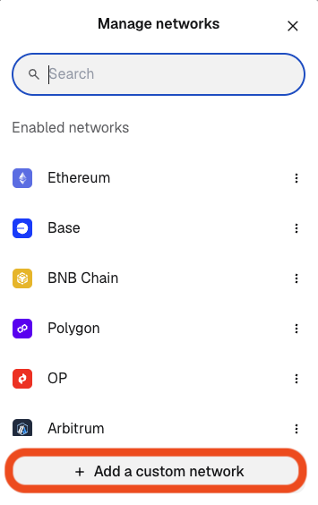 MetaMask Manage networks screen