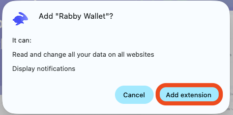 Google Chrome add Rabby extension confirm