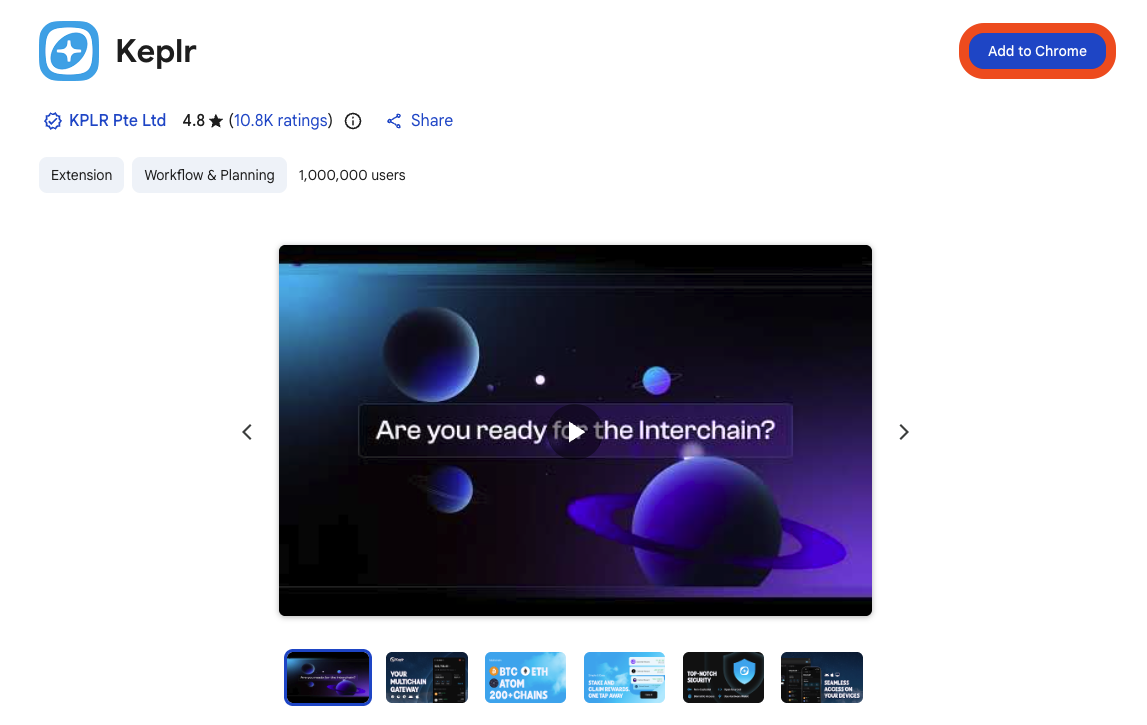 Google Chrome add Keplr extension