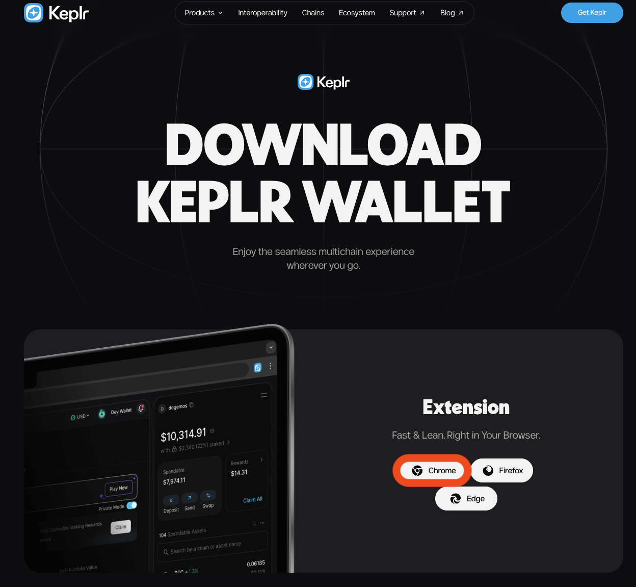 Keplr website download for Chrome button