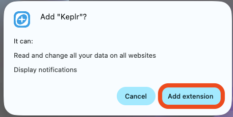 Google Chrome add Keplr extension confirm