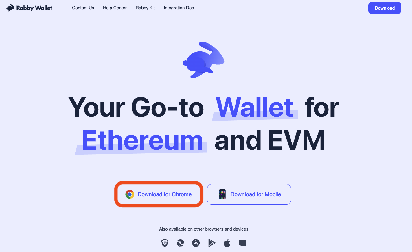 Rabby website download for Chrome button