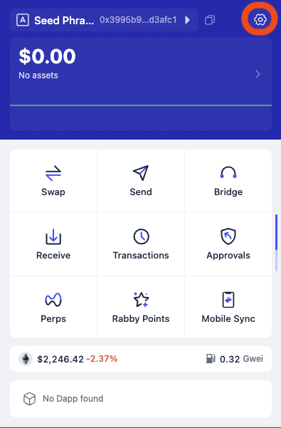 Rabby extension home screen