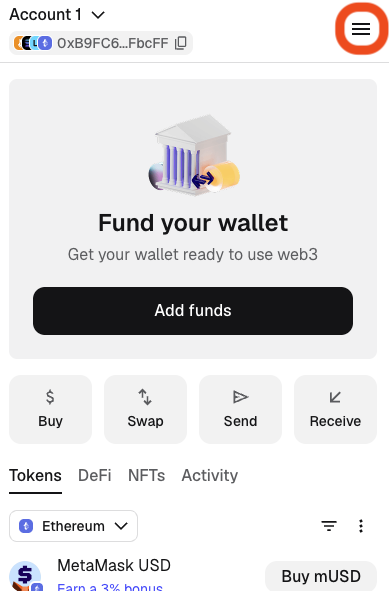 MetaMask extension home screen